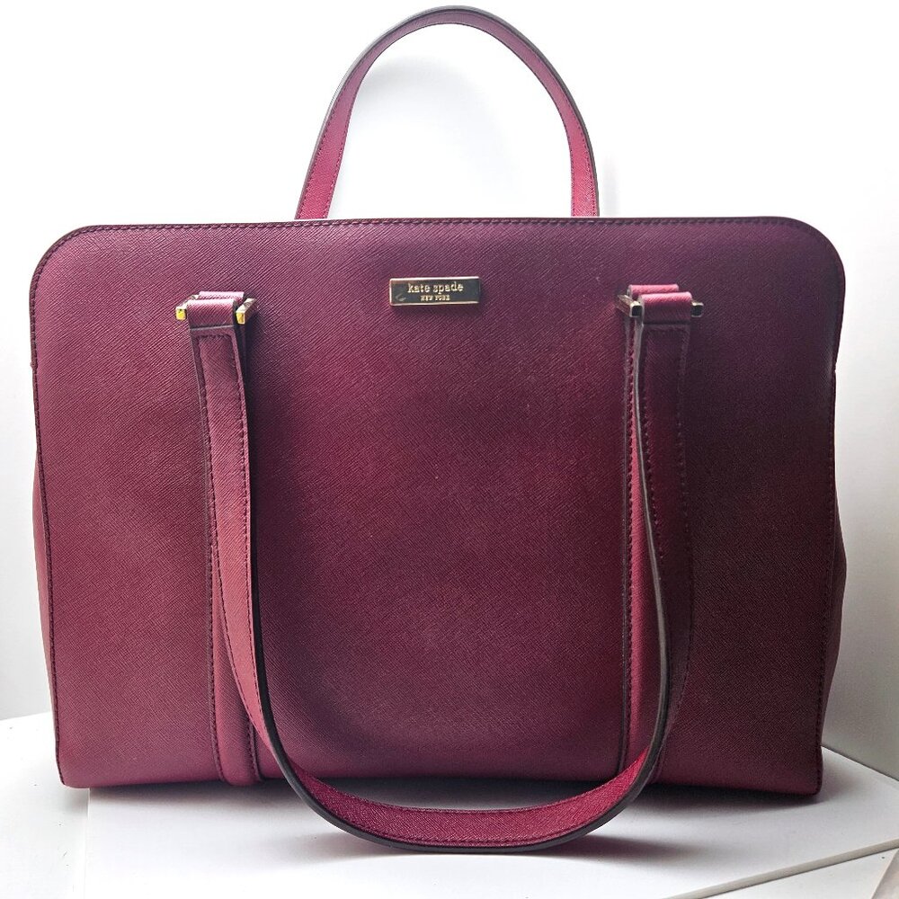 KATE SPADE Bacchus Red Leather Newbury Lane Court Laptop Large Work Tote Purse